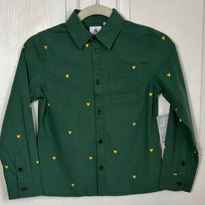 NEW Disney green long sleeve button down shirt Mickey embroidered detail size 10